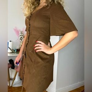 MANGO faux suede short dress with buttons and v-neck